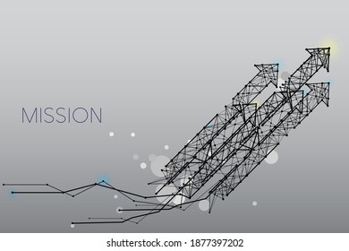 Geometric art, line and dot of abstract arrow bar vector illustration with text Mission. Concept for presentation, business and education.