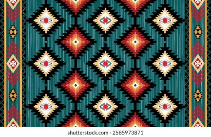 Geometric art ornaments. Design for cover, wallpaper, clothing, fabric, carpet, fabric and wrapping. Ikat embroidered abstract ethnic art. Seamless pattern in tribal