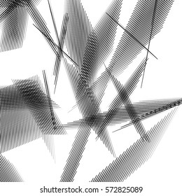 Geometric art with random, chaotic lines. Abstract monochrome illustration