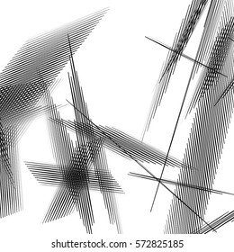 Geometric art with random, chaotic lines. Abstract monochrome illustration