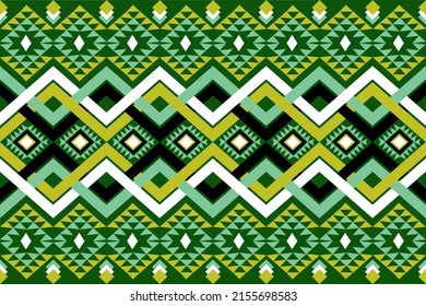 Geometric art seamless patter design for decoration background,carpet,wallpaper,clothing,wrapping,batik,fabric,vector illustration. Style green white black ,triangle shape modern ,square,