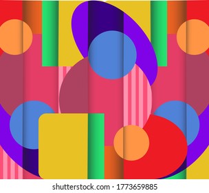 Geometrisches Kunstwerk. Unterschiedliche Formen in hellen Farben. Vektorgrafik. Abstrakt.