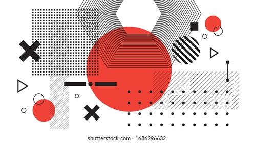 Vector de fondo de diseño artístico geométrico. Sencilla geometría 3d minimalista en formas monocromas en vectores blanco y naranja negro.