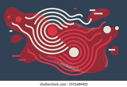 Geometric artistic vector background with lines and circles, abstract modern art composition, rhythmic and motional design decoration in red and black colors.