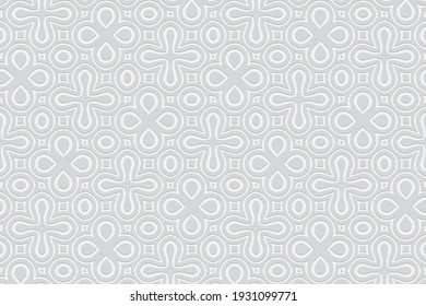 Geometric artistic white background. Volumetric composition with 3D effect of a convex shape. Ethnic embossed pattern in for presentations, websites, wallpapers.