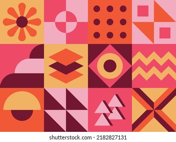 Geometric artwork bright colors and flat shapes - pop cubism illustration vector eps 10 background, banner, cover, presentation, and more