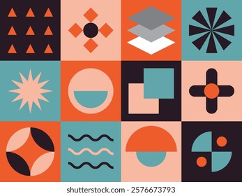 Geometric artwork collage in bright bold colors for background, wallpaper, banner, and more