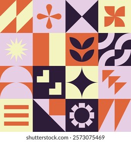 Geometric artwork collage in bright colors vector - bauhaus style decoration design