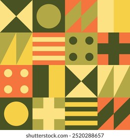 Geometric artwork collage in bright green, yellow, and orange colors vector