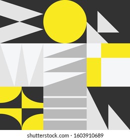 Geometric artwork design with simple shapes and figures. Abstract pattern graphics with geometrical forms and elements. Perfect for web banner, business presentation, branding package, fabric print.