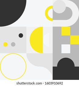 Geometric artwork design with simple shapes and figures. Abstract pattern graphics with geometrical forms and elements. Perfect for web banner, business presentation, branding package, fabric print.