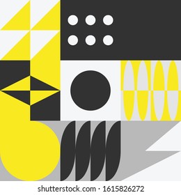 Geometric artwork design with simple shapes and figures. Abstract pattern graphics with geometrical forms and elements. Perfect for web banner, business presentation, branding package, fabric print.