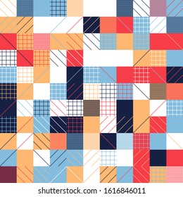 Geometric artwork design with simple shapes and figures. Abstract pattern graphics with geometrical forms and elements. Perfect for web banner, business presentation, branding package, fabric print.