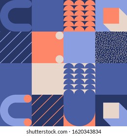 Geometric artwork design with simple shapes and figures. Abstract pattern graphics with geometrical forms and elements. Perfect for web banner, business presentation, branding package, fabric print.