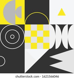 Geometric artwork design with simple shapes and figures. Abstract pattern graphics with geometrical forms and elements. Perfect for web banner, business presentation, branding package, fabric print.