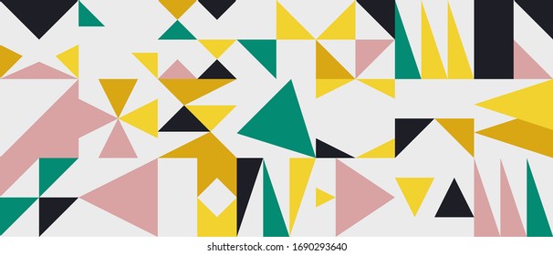 Geometric artwork design with simple shapes and figures. Abstract pattern graphics with geometrical forms and elements. Perfect for web banner, business presentation, branding package, fabric print.