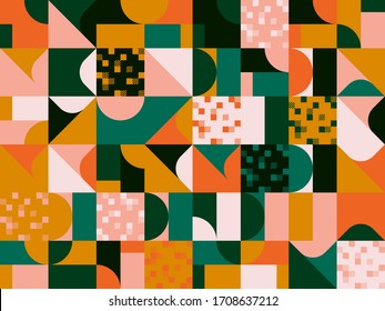 Geometric artwork design with simple shapes and figures. Abstract pattern graphics with geometrical forms and elements. Perfect for web banner, business presentation, branding package, fabric print.
