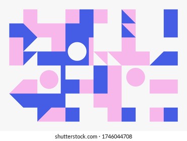 Geometric artwork design with simple shapes and figures. Abstract pattern graphics with geometrical forms and elements. Perfect for web banner, business presentation, branding package, fabric print.