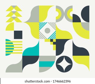 Geometric artwork design with simple shapes and figures. Abstract pattern graphics with geometrical forms and elements. Perfect for web banner, business presentation, branding package, fabric print.