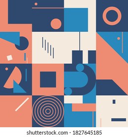 Diseño de arte geométrico con formas y figuras simples. Gráficos de patrones abstractos con formas y elementos geométricos. Perfecto para banner web, presentación de negocios, paquete de marca, impresión de tela.