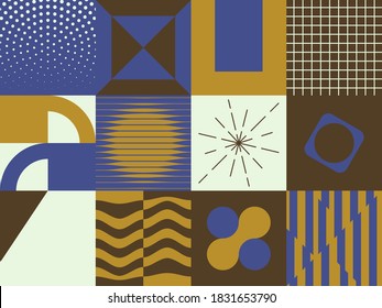 Geometric artwork design with simple shapes and figures. Abstract pattern graphics with geometrical forms and elements. Perfect for web banner, business presentation, branding package, fabric print.
