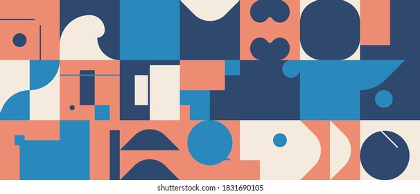 Diseño de arte geométrico con formas y figuras simples. Gráficos de patrones abstractos con formas y elementos geométricos. Perfecto para banner web, presentación de negocios, paquete de marca, impresión de tela.