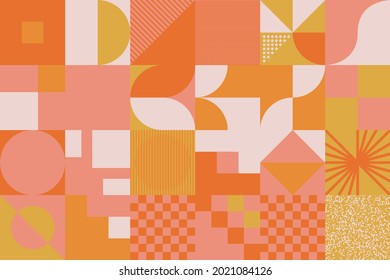 Geometric artwork design with simple shapes and figures. Abstract pattern graphics with geometrical forms and elements. Perfect for web banner, business presentation, branding package, fabric print.