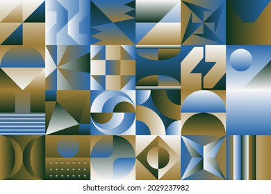 Geometric artwork design with simple shapes and figures. Abstract pattern graphics with geometrical forms and elements. Perfect for web banner, business presentation, branding package, fabric print.