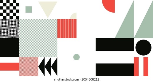 Geometric artwork design with simple shapes and figures. Abstract pattern graphics with geometrical forms and elements. Perfect for web banner, business presentation, branding package, fabric print.