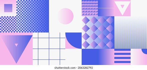 Geometric artwork design with simple shapes and figures. Abstract pattern graphics with geometrical forms and elements. Perfect for web banner, business presentation, branding package, fabric print.