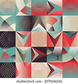 Geometrisches Kunstwerk mit einfachen Formen und Figuren. Abstrakte Mustergrafiken mit geometrischen Formen und Elementen. Perfekt für Web-Banner, Business-Präsentation, Branding-Paket, Stoffdruck.