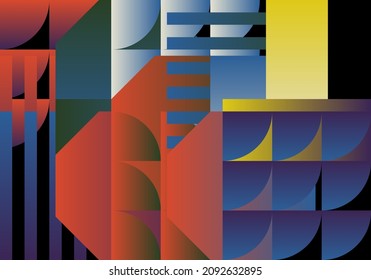 Geometric artwork design with simple shapes and figures. Abstract pattern graphics with geometrical forms and elements. Perfect for web banner, business presentation, branding package, fabric print.