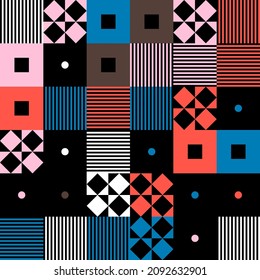 Geometric artwork design with simple shapes and figures. Abstract pattern graphics with geometrical forms and elements. Perfect for web banner, business presentation, branding package, fabric print.