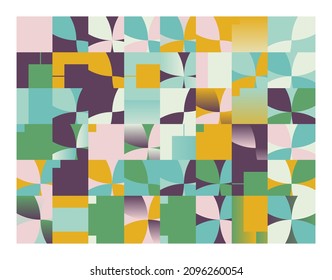 Geometrisches Kunstwerk mit einfachen Formen und Figuren. Abstrakte Mustergrafiken mit geometrischen Formen und Elementen. Perfekt für Web-Banner, Business-Präsentation, Branding-Paket, Stoffdruck.