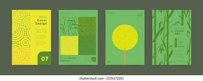 Geometric asian design template set. Japanese bamboo wavy graphic layouts bundle  for poster, brochure, book cover, flyer, catalog, notebook, vertical background. Decorative fashion natural collection