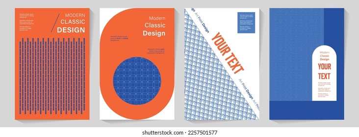 Geometric asian design template set. Japanese wavy graphic layouts bundle for poster, brochure, book cover, flyer, catalog, notebook, vertical background. Decorative swiss ocean pattern collection.
