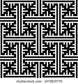 Geometric asian monochrome seamless vector pattern including traditional korean motive with typical lines and elements