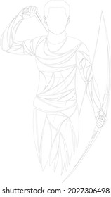 geometric athlete archer with bow. Cartoon vector illustration of man with bow and arrow shout to the target.