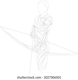 geometric athlete archer with bow. Cartoon vector illustration of man with bow and arrow shout to the target.