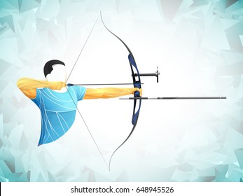 geometric athlete archer with bow. Cartoon vector illustration of man with bow and arrow shout to the target. Boy Archer Gamer.