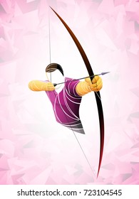 geometric athlete archer with bow. Cartoon vector illustration of man with bow and arrow shout to the target. Boy Archer Gamer.