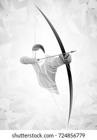 geometric athlete archer with bow. Cartoon vector illustration of man with bow and arrow shout to the target. Boy Archer Gamer.