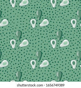 Patrón de aguacate geométrico sin fisuras en el fondo de puntos. Papel tapiz vegetariano sano. Diseño de tejidos, tejidos textiles, papel de envolver, productos textiles de cocina. Ilustración vectorial de moda