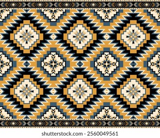 Geometric Aztec seamless pattern. Triangle shape on South Western decor style. Warming colorful tone. Digital design vector. Design for woven carpet, wallpaper, background.