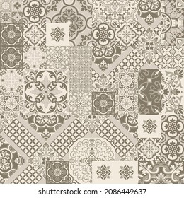 Geometric Azulejos ceramic tiles patchwork wallpaper abstract vector seamless pattern 