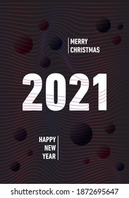 Diseño geométrico con líneas onduladas y círculos. Afiches de año nuevo 2021.