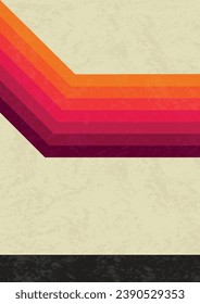 Geometric backdrop layout sticker colorful with lines different shades on light surface with grunge texture in retro style vector illustration