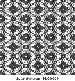 Geometric backdrop. Seamless decorative background. Knitted pattern for sweater, scarf or socks. Jacquard weave. Wallpaper or cover. Illustration