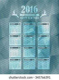Geometric Background and 2016 Calendar Design - Week Starts Sunday