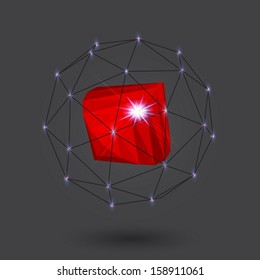 Geometric background 3d geometric abstract art geometric lines vector illustration red